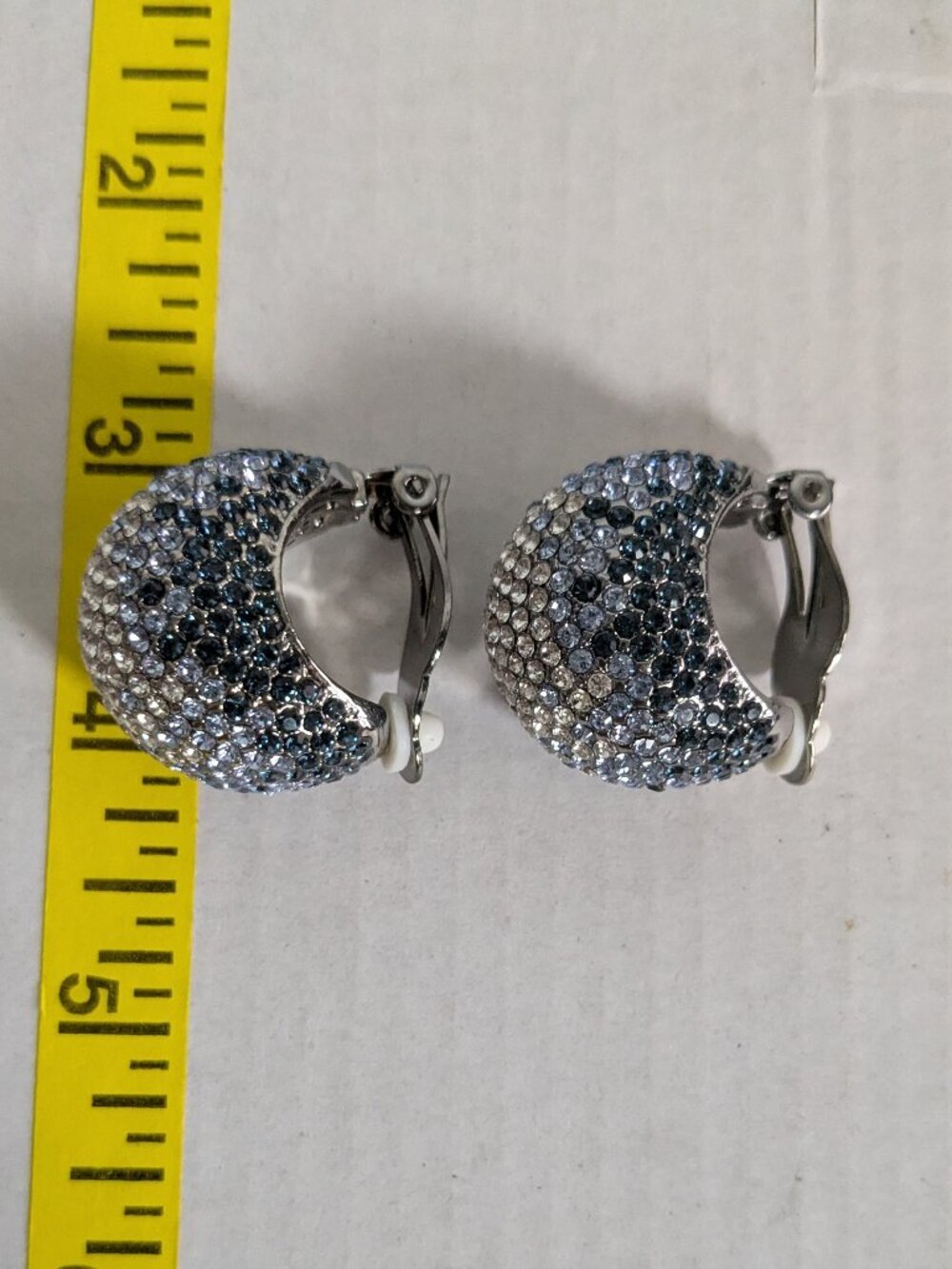 JOAN BOYCE Blue Ombre Pave Crystal Domed Clip On Earrings